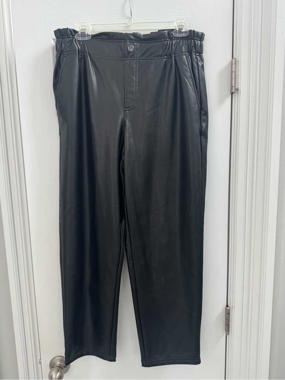 LOFT Black Faux Leather Straight-Leg Pants